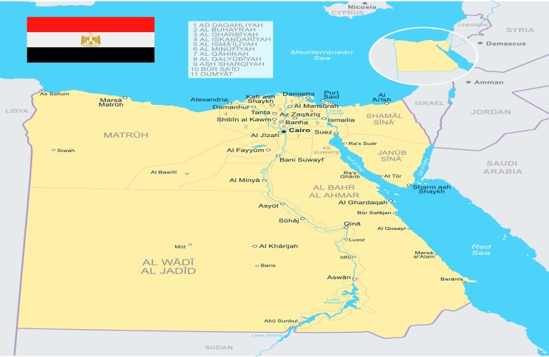 Map of Egypt: Egypt regions and cities