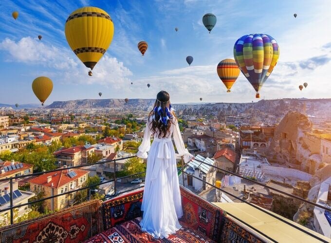 Experience Cappadocia from above during a peaceful hot air balloon ride