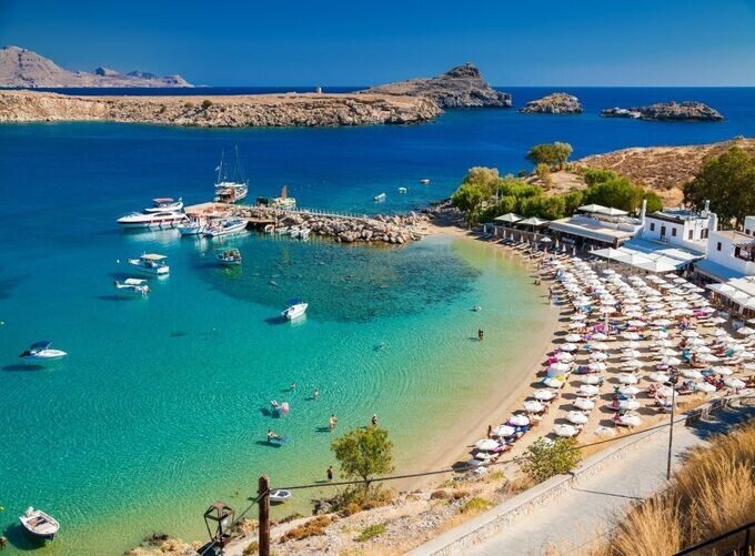 Stunning Aegean views from Rhodes' ancient Acropolis above Lindos village