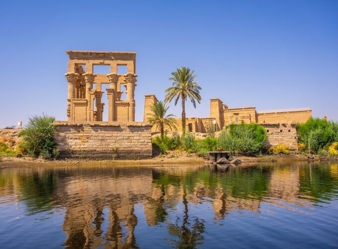 Elephantine Island in Aswan surrounded by the calm Nile waters