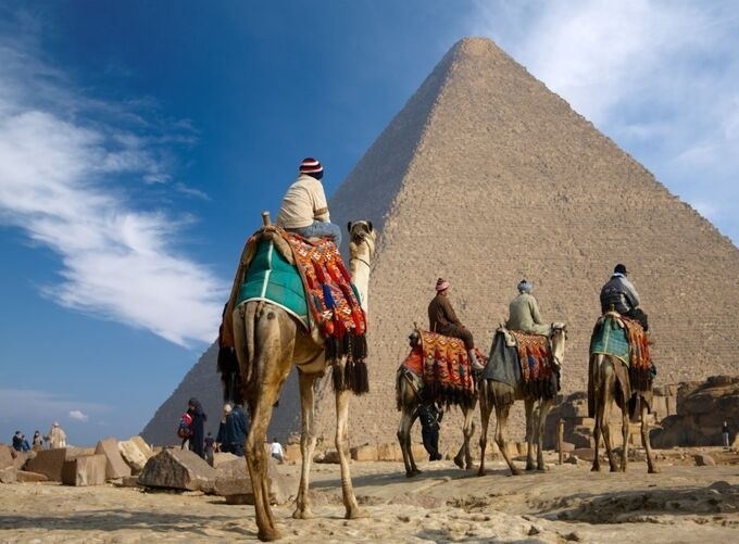 Ancient Sphinx of Giza standing proudly against blue Egyptian skies