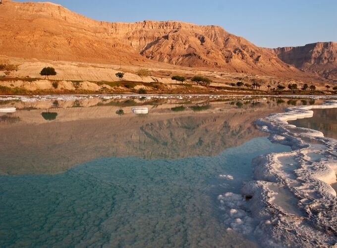 The Dead Sea's unique salt formations glistening under the sun